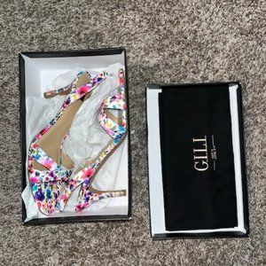 "Gili" Floral Ankle Strap Low Heels | IN BOX